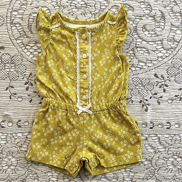 Carter’s Baby Girl 3 Months Yellow Gold Floral Romper Summer One-piece Cotton - Picture 1 of 7